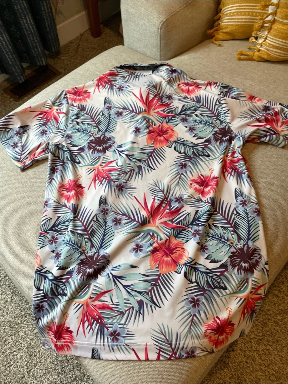 Tropical Floral Polo Shirt - White with Red & Teal Floral - Picture 4 of 4